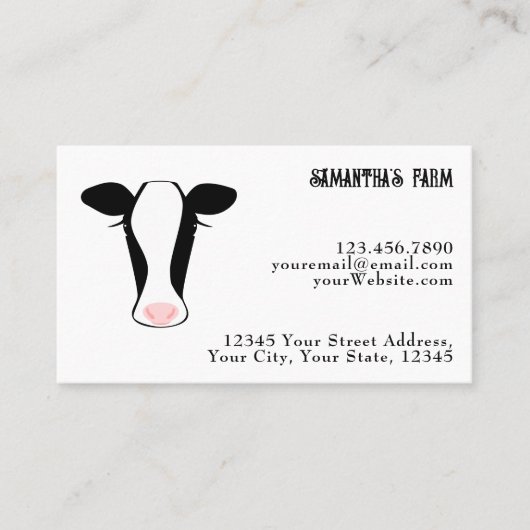 Schwarz-weißes Rindfleisch oder Milchbauernhof Visitenkarte (Vorderseite)