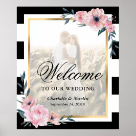 Schwarz-weißes Rosa Foto Hochzeit Begrüßungszeiche Poster