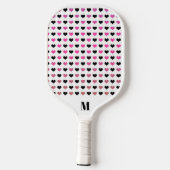 Schwarz-weißes rosa Herz-Muster | Modernes Monogra Pickleball Schläger (Rückseite)
