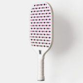 Schwarz-weißes rosa Herz-Muster | Modernes Monogra Pickleball Schläger (Links)