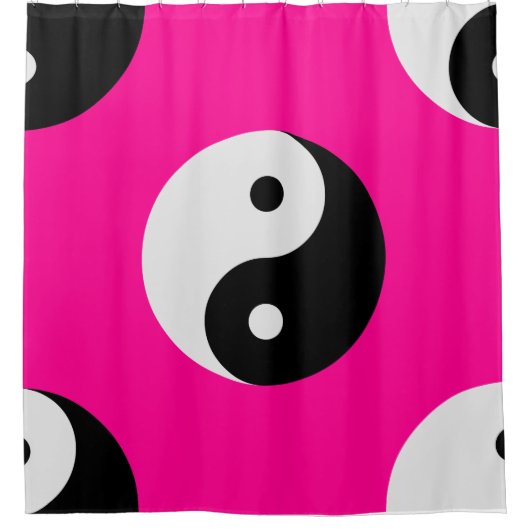 Schwarz-weißes rosa Yang Duschvorhang (Vorderseite)