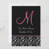 Schwarz-weißes Rosa Zebraflamme Hochzeitsmetall Einladung (Rückseite)