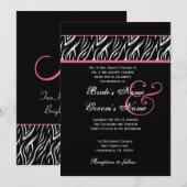 Schwarz-weißes Rosa Zebraflamme Hochzeitsmetall Einladung (Vorne/Hinten)