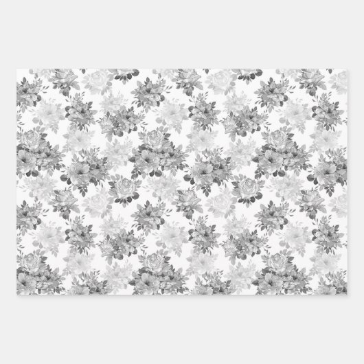 Schwarz-weißes Rose-Wrapping Papier Set 3 (Vorderseite 2)
