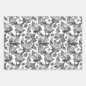 Schwarz-weißes Rose-Wrapping Papier Set 3 (Vorderseite)