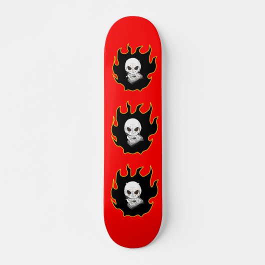 Schwarz-weißes Rot-Gelb-Schädel-Geld Tod Feuer Skateboard (Vorne)