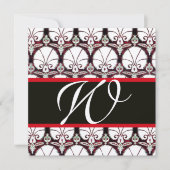 SCHWARZ-WEISSES ROTES DAMASK-CARNATIONS-MONOGRAMM EINLADUNG (Vorderseite)