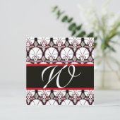 SCHWARZ-WEISSES ROTES DAMASK-CARNATIONS-MONOGRAMM EINLADUNG (Stehend Vorderseite)