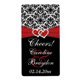 Schwarz-weißes Rotes Damaskus Herz Weinetikett