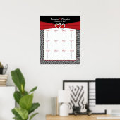 Schwarz-weißes rotes Damast Herztisch Sitzplakat Poster (Heimbüro)