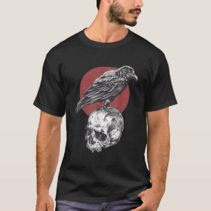 Schwarz-weißes rotes Goth okkultes Design Skull Ra T-Shirt