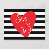 Schwarz-weißes Rotes Herz Postkarte gestreift (Vorderseite)
