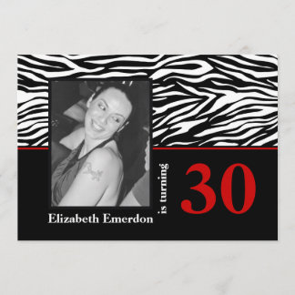 Schwarz-weißes, rotes Zebra-Foto 30. Geburtstag Einladung