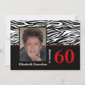 Schwarz-weißes, rotes Zebra-Foto zum 60. Einladung (Vorderseite)