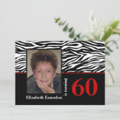 Schwarz-weißes, rotes Zebra-Foto zum 60. Einladung (Stehend Vorderseite)