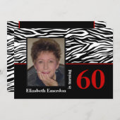 Schwarz-weißes, rotes Zebra-Foto zum 60. Einladung (Vorne/Hinten)