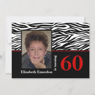 Schwarz-weißes, rotes Zebra-Foto zum 60. Einladung