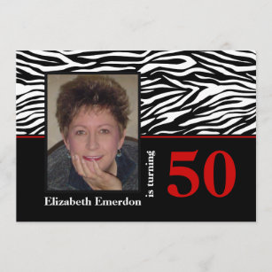 Schwarz-weißes rotes Zebradruck 50. Foto Einladung