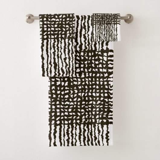 Schwarz-weißes Rough Grid PatternBadetuch-Set Badhandtuch Set (Insitu)