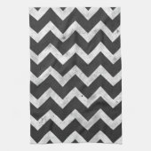 Schwarz-weißes Rustikal-Chevron-Muster Geschirrtuch (Vertikal)