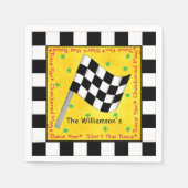 Schwarz-weißes Schachbrett-Gelbrasen Serviette (Vorderseite)