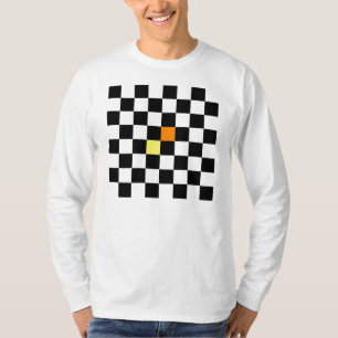 Schwarz-weißes Schachbrett mit Gelb-Orange-Farbe T-Shirt