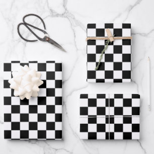 Schwarz-weißes Schachbrettmuster Geschenkpapier Set