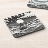 Schwarz-weißes Schiff auf See Getränkeuntersetzer (Linke Seite)