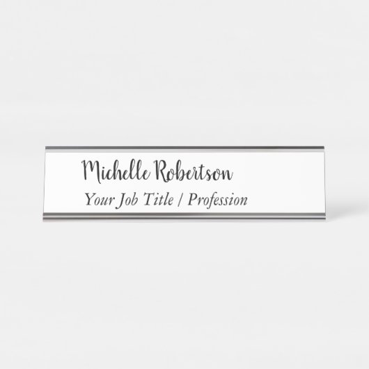 Schwarz-weißes Schlichtes Minimalistisches Persona Schreibtischnamensplakette (Vorderseite )