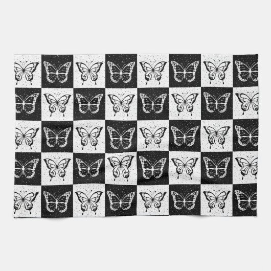 Schwarz-weißes Schmetterlingsdesign Geschirrtuch (Horizontal)