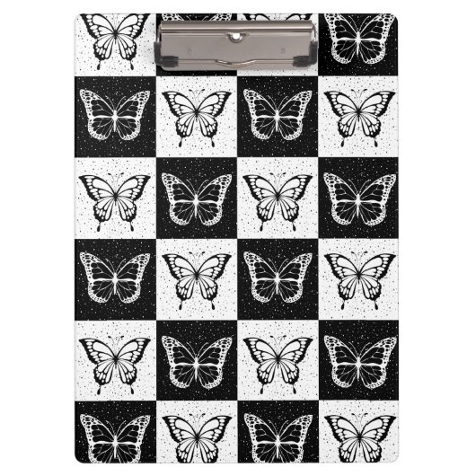 Schwarz-weißes Schmetterlingsdesign Klemmbrett (Vorderseite)