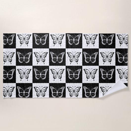 Schwarz-weißes Schmetterlingsdesign Strandtuch (Vorderseite)