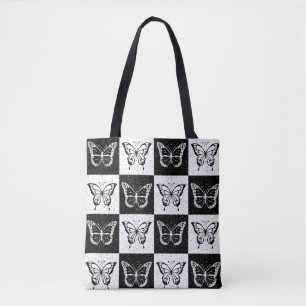 Schwarz-weißes Schmetterlingsdesign Tasche