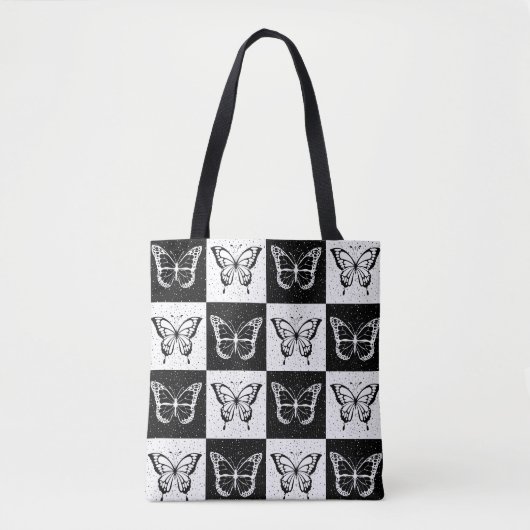 Schwarz-weißes Schmetterlingsdesign Tasche (Vorderseite)