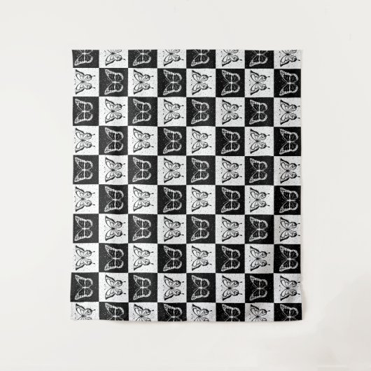 Schwarz-weißes Schmetterlingsdesign Wandteppich (Vorderseite)