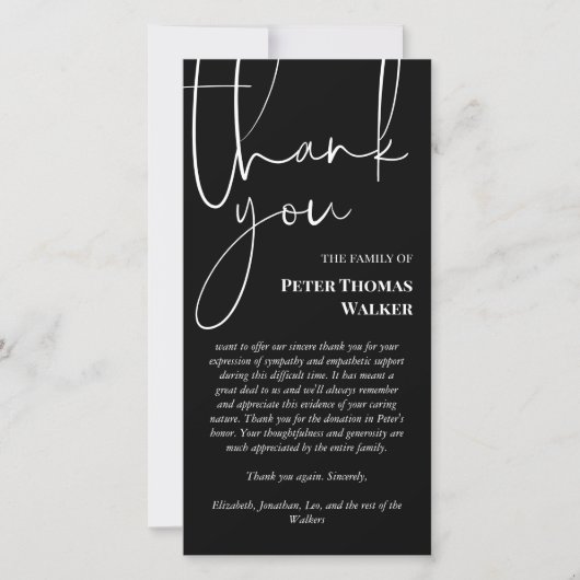 Schwarz-weißes Script & 2 Fotos Beerdigung Danke (Vorderseite)