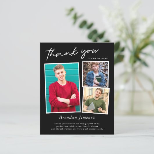 Schwarz-weißes Script 3 Foto Abschluss Vielen Dank (Stehend Vorderseite)