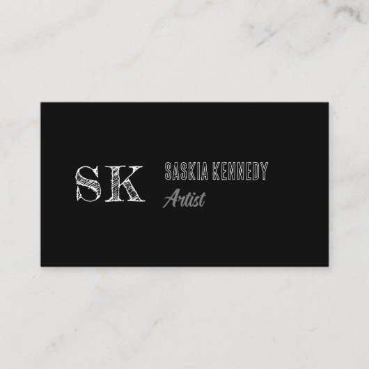 Schwarz-weißes Script Beruflich Monogram Artist Visitenkarte (Vorderseite)