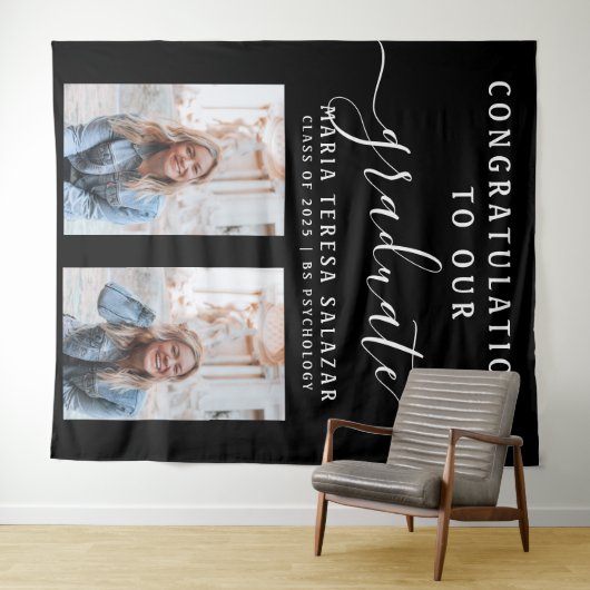 Schwarz-weißes Script Calligraphy 2 Foto Abschluss Wandteppich (Beispiel (Horizontal))