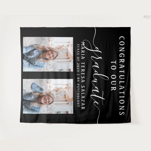 Schwarz-weißes Script Calligraphy 2 Foto Abschluss Wandteppich (Vorderseite (Horizontal))