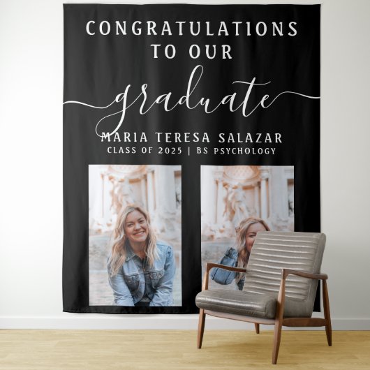 Schwarz-weißes Script Calligraphy 2 Foto Abschluss Wandteppich (Beispiel)