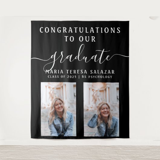 Schwarz-weißes Script Calligraphy 2 Foto Abschluss Wandteppich (Vorderseite)