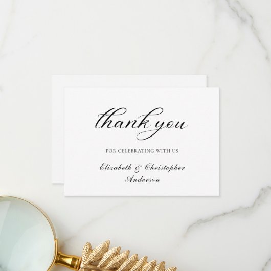 Schwarz-weißes Script Elegant Wedding Dankeschön C Dankeskarte (Vorderseite/Rückseite Beispiel)
