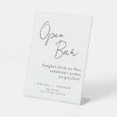 Schwarz-weißes Script Elegant Wedding Open Bar Sockelschild (Vorderseite)