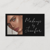 Schwarz-weißes Script QR Code Foto Makeup Visitenkarte (Vorderseite)