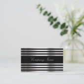 Schwarz-weißes Silber Abstrakt Visitenkarte (Stehend Vorderseite)