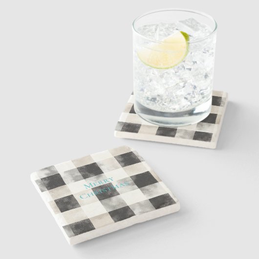 Schwarz-weißes Silber Rustikale Streifen Weihnacht Steinuntersetzer (Seitenansicht)