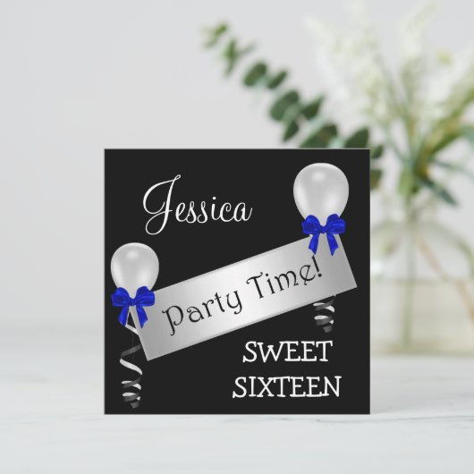 Schwarz-weißes silbernes Blau des Bonbon-16 beugt Einladung (Stehend Vorderseite)