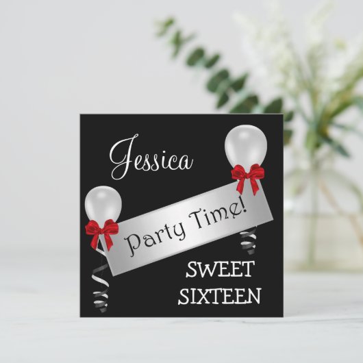 Schwarz-weißes silbernes Rot des Bonbon-16 beugt Einladung (Stehend Vorderseite)