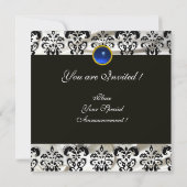 SCHWARZ-WEISSES SILK DAMASK MONOGRAM BLAUE SAPPHIR EINLADUNG (Rückseite)